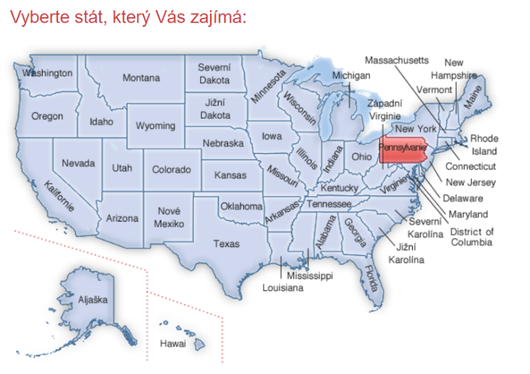 Interaktivní mapa států na Amerika.cz